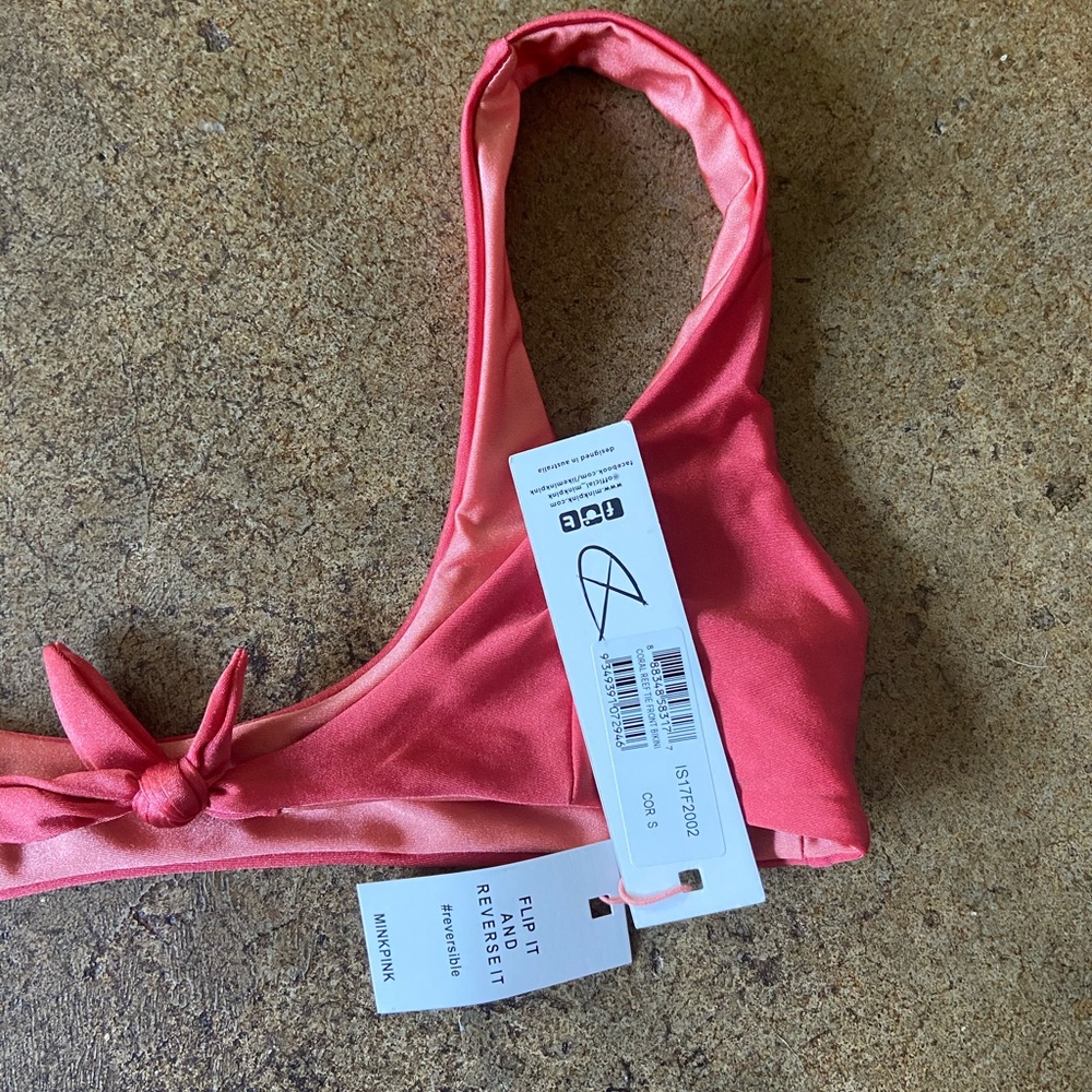 NWT MinkPink Coral Reef Reversable Tie Front Bikini Top S - Picture 5 of 6